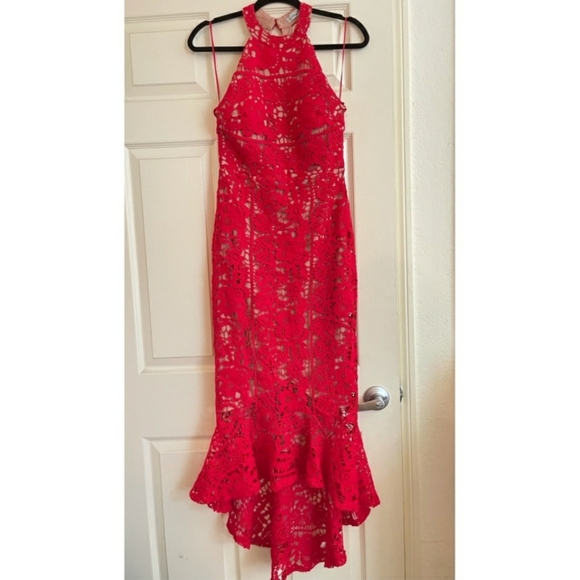 Lucy Wang elegant red lace dress size M - Picture 1 of 13